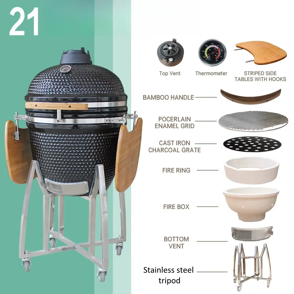 Luxury ceramic grill with adjustable controls for camping and family gatherings