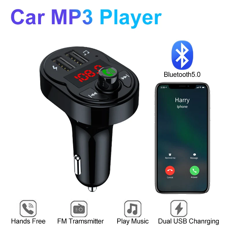 Bluetooth 5.0 FM Transmitter Handsfree Car Radio Modulator MP3 Player With Dual USB Super Quick Charge Adapter for Car