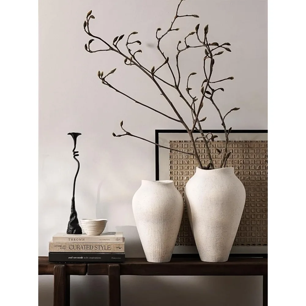 مزهرية سيراميك - مزهرية أرضية كبيرة بطول 13.6 بوصة للقطع المركزية، ديكور منزلي ريفي بسيط لغرفة المعيشة، E