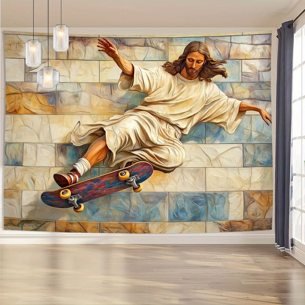 Jesus Skateboard Theme Digital printing polyester wall hanging tapestry decorative Living room bedrooms Office background gift
