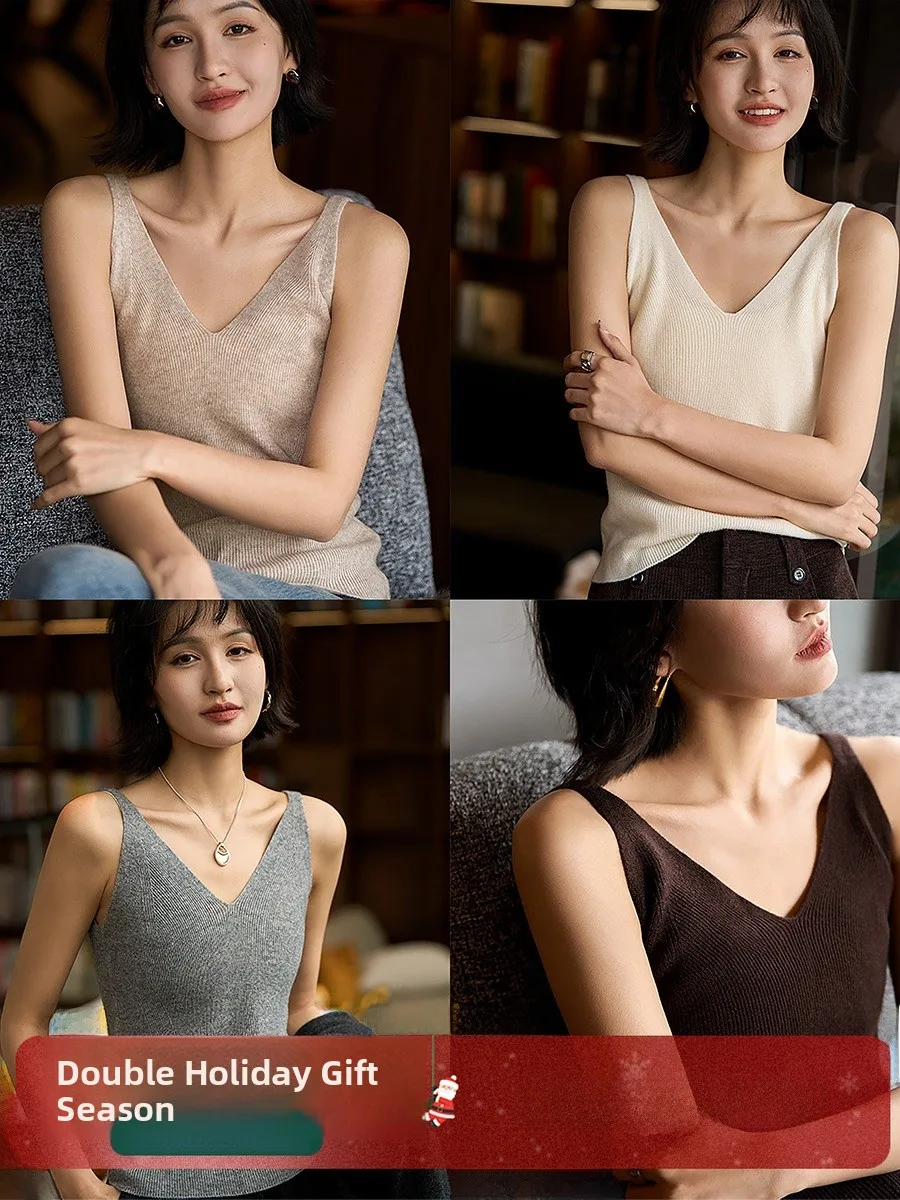 

Xhange Sl Wool Camere V-ne Vest Comfortable Handmade Design ential Autumn Winter Knitted Vest for Women