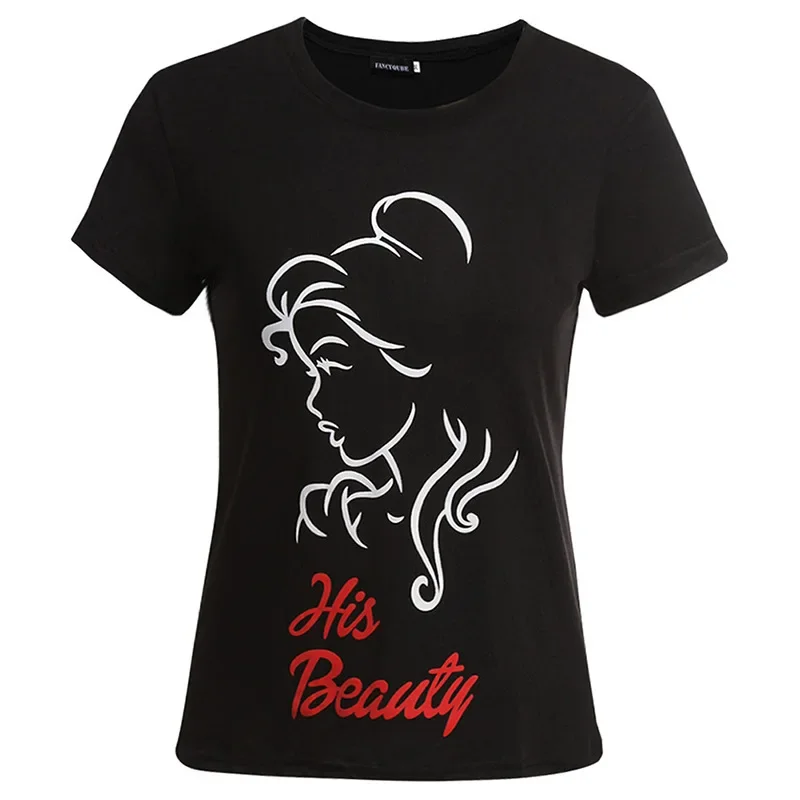 2024  His Beauty Her Beast Print Couple Tee Loose King Queen Tshirt Couple Gift T-ShirtsFashion Lovers Tee Graphic Shirt Y2k