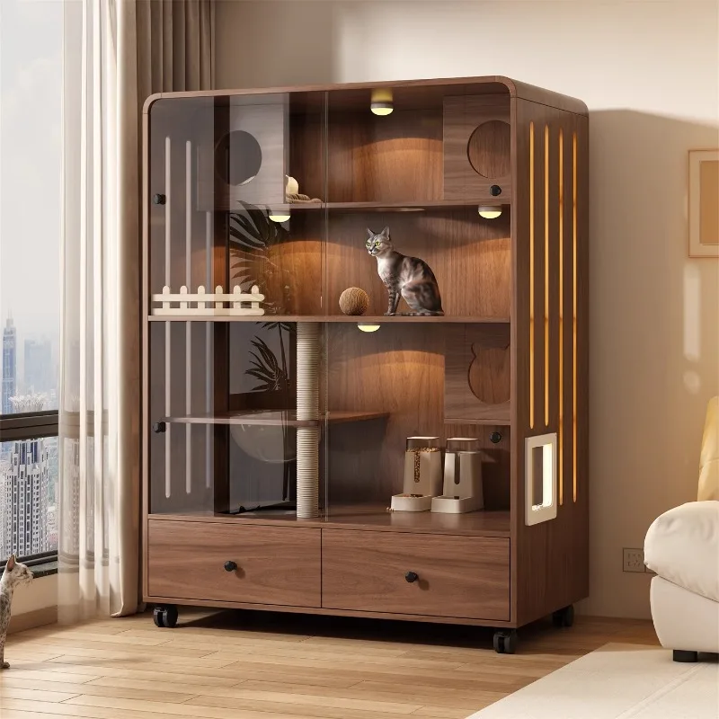 

Cat villa solid wood cat cage, household indoor cat house nest large space cabinet