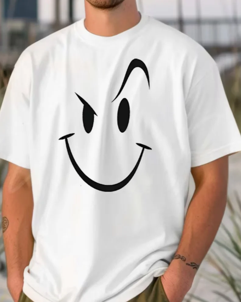 Pure - Cotton White T - Shirt for Men Simple and Bold Smiling Face Design, PLUS SIZE Men's and Women's T-shirts