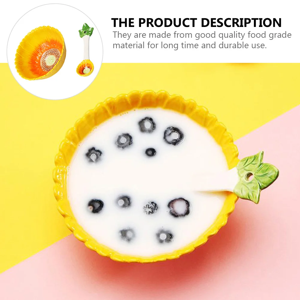 

1Set Food Grade Ceramic Sunflower Shape Kids Bowl Spoon Set Smooth Surface Salad Rice Bowl Child Eating Independent Gift