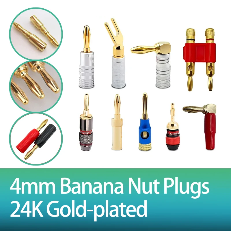 

20pcs/10pairs 4mm Banana Nut Plugs 24K Gold-plated Connector With Screw Lock For Audio Jack Speaker Plugs Black&Red