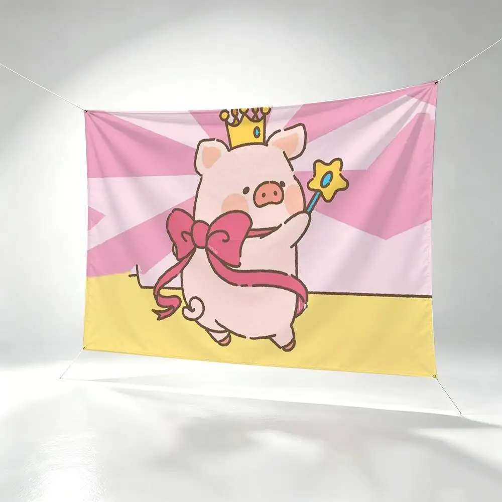 CUTE LuLu the P-Piggy Flags Wall Hanging Background Art Banner for Bedroom Home Outdoor Decor