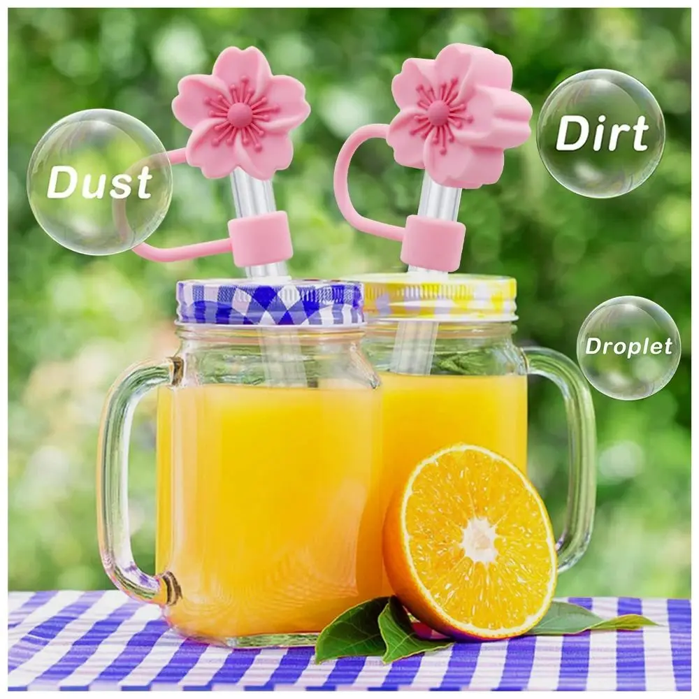 Begonia Flower Straw Cover Cap 10mm 0.4in Silicone Straw Tips Lids Reusable Dust-Proof Straw Topper for Stanley Cup Party Decor