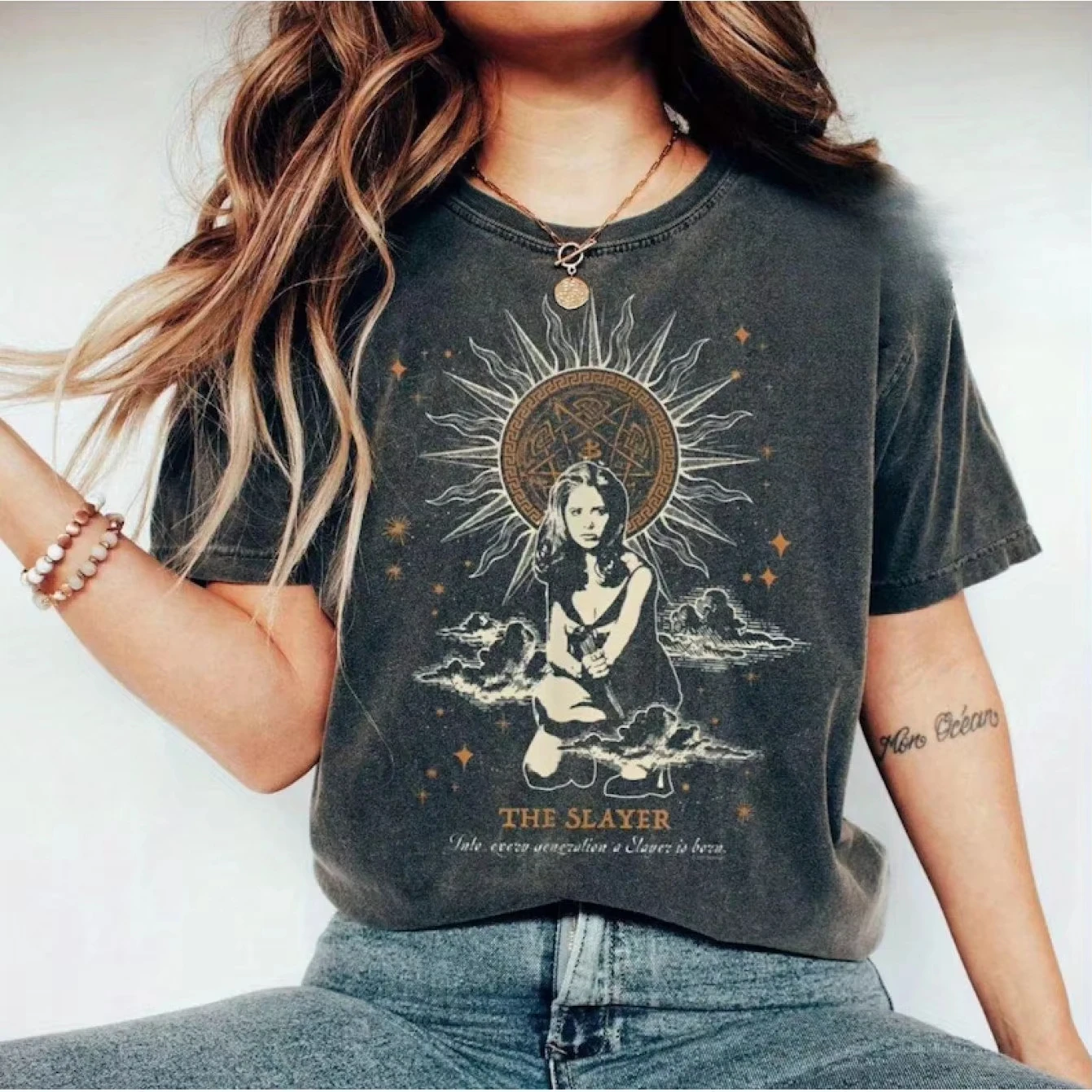Buffy Killer T-shirt Vampire Killer Buffy Shirt Retro Washed Cotton T Shirt Oversized Casual Streetwear O Neck Print Tops Unisex