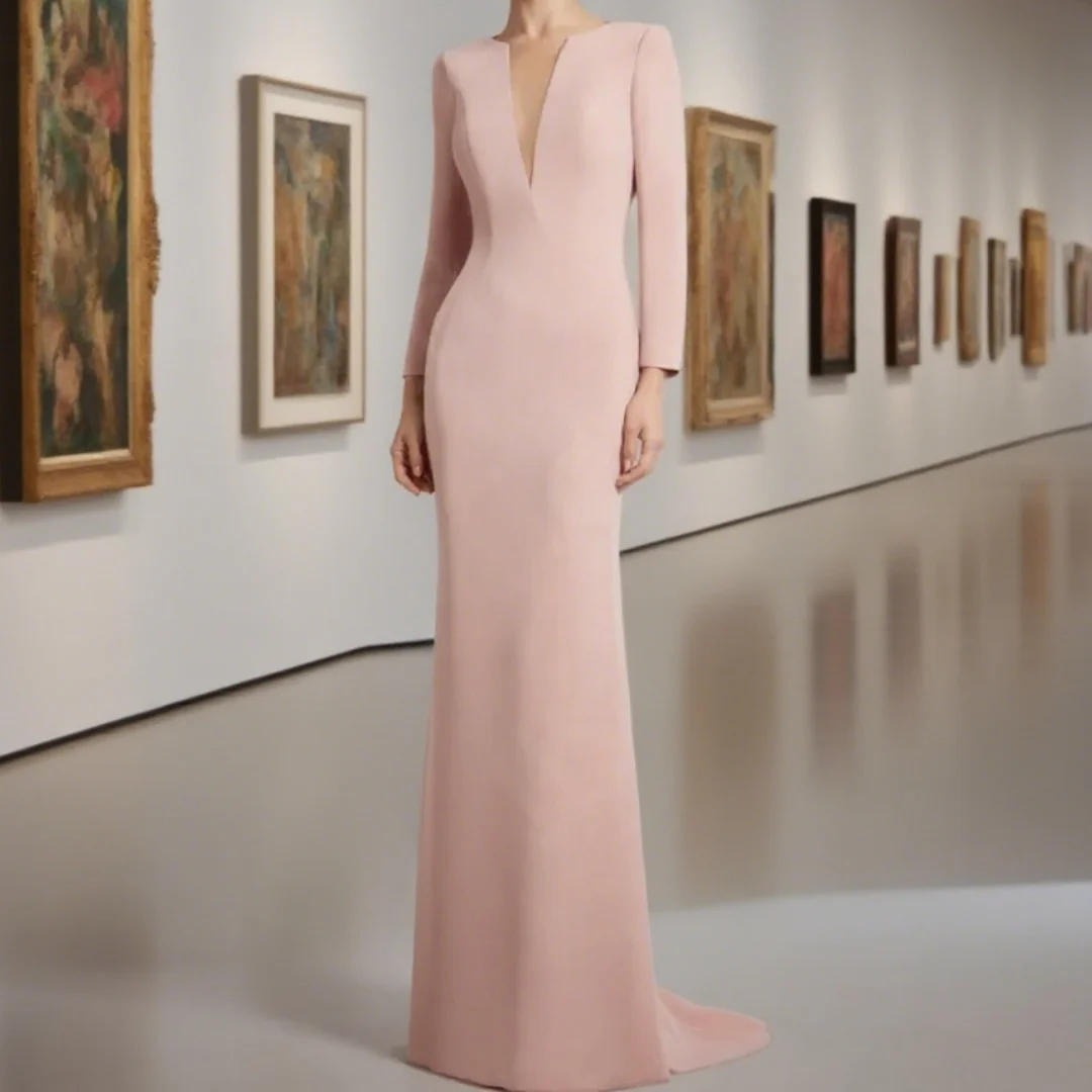

Classic Elegant Light Pink Mother of the Bride Dress V-Neck Embroidered Waist Bride Gown Floral Wedding Guest Dress Customized
