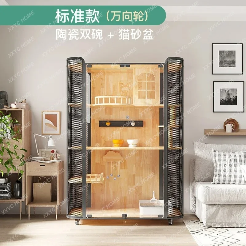 

A cat villa, large space with toilet, integrated automatic cat litter basin, water dispenser, feeder