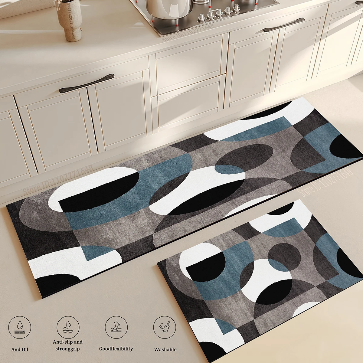 Modern Textured  Simple Kitchen Entrance Doormat Rug  Living Room Carpet  Washable Mat Waterproof Absorbent Non-Slip Large Mat