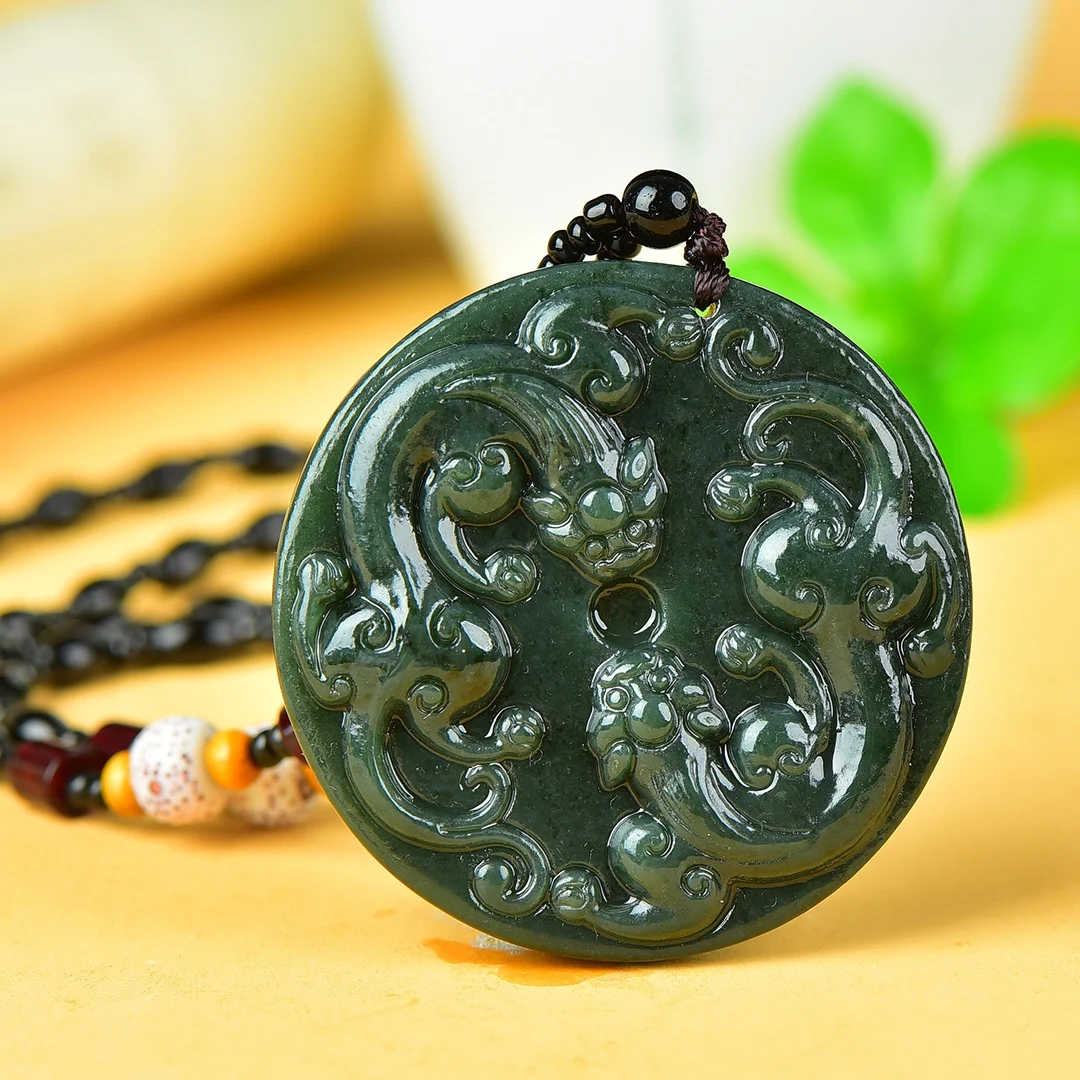 Natural Hetian Jade Double Pixiu Peace Buckle Pendant Necklace Hand Carved Feng Shui Lucky Amulet Unisex Jade Jewelry Gift