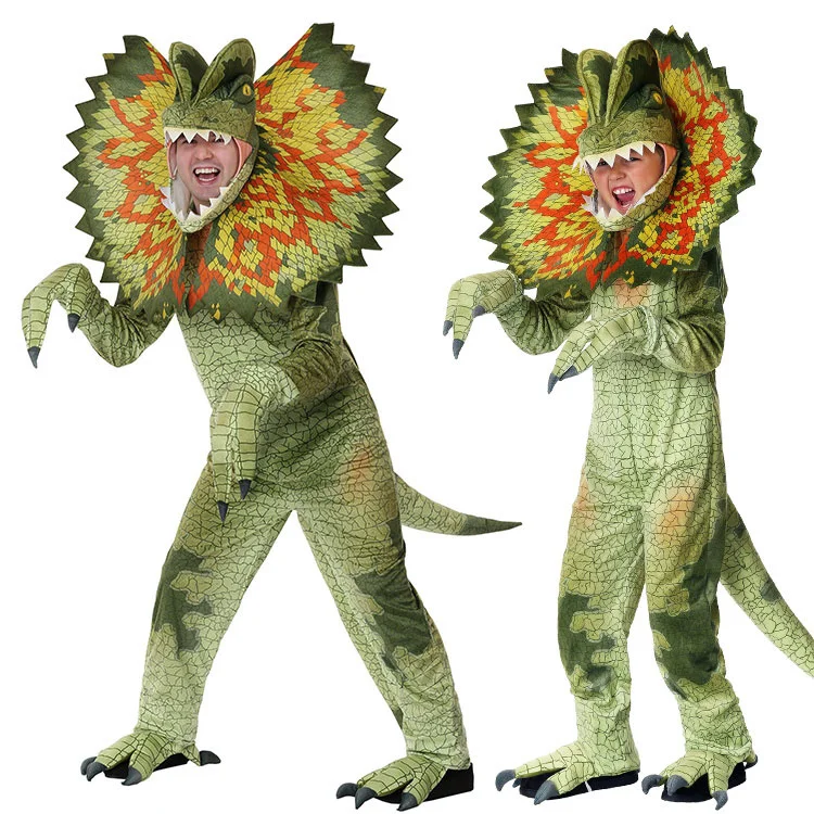 

Dinosaurs Dilophosaurus Costumes for Kids Halloween Cosplay Costume Boys Adult Men Party Role Play Dress Make Up Jumpsuit Outfit