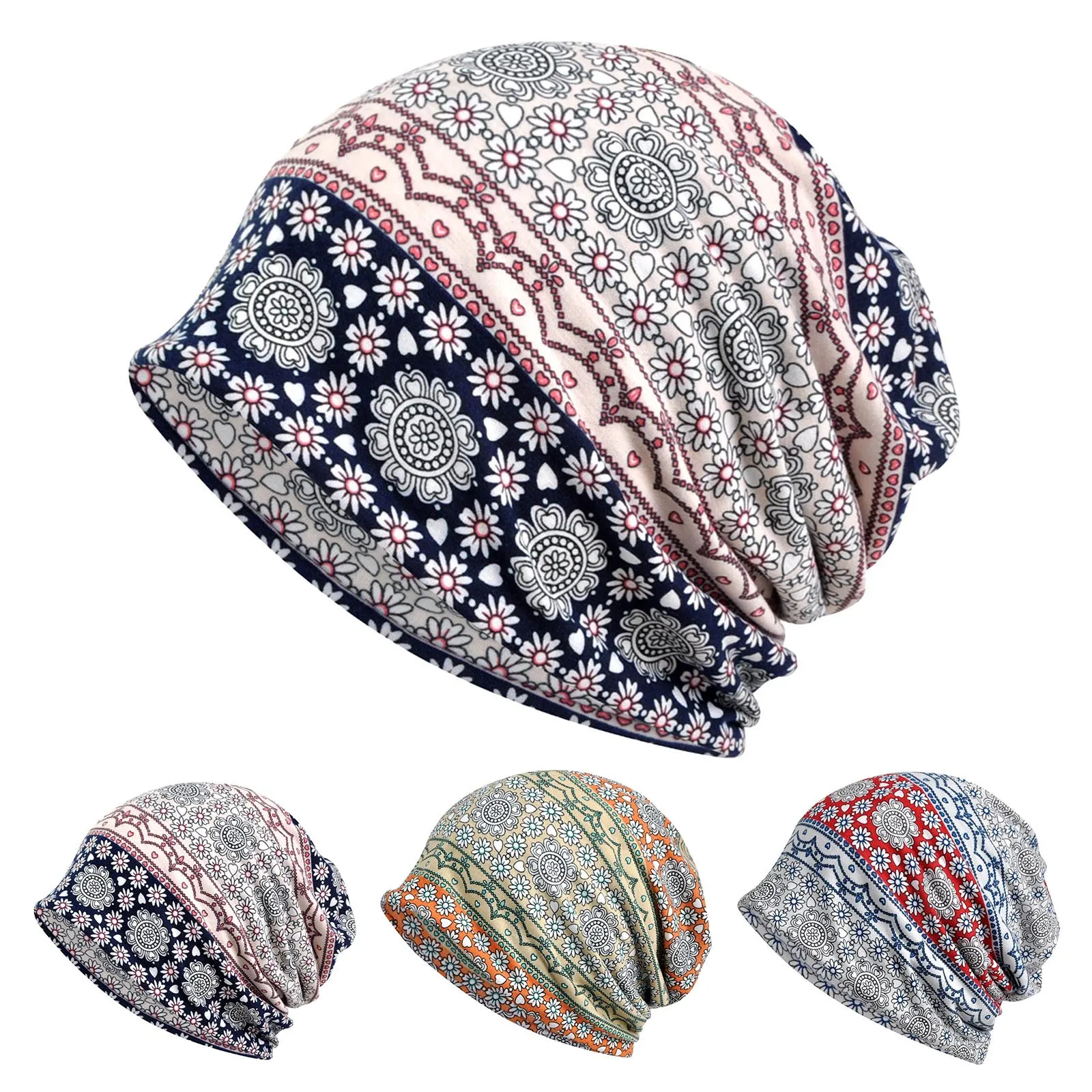 Chemo Caps Women's Baggy Slouchy Beanie Hat Men Unisex Bohemian Sport Casual Headwear Scarf Snood Hats Cancer Floral Beanies