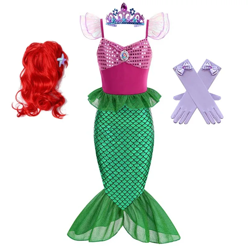 Disney Girls Mermaid Dress Ariel Princess Costumes Cosplay Dress for Kids Girls Summer Casual Halloween Birthday Party Dress Up