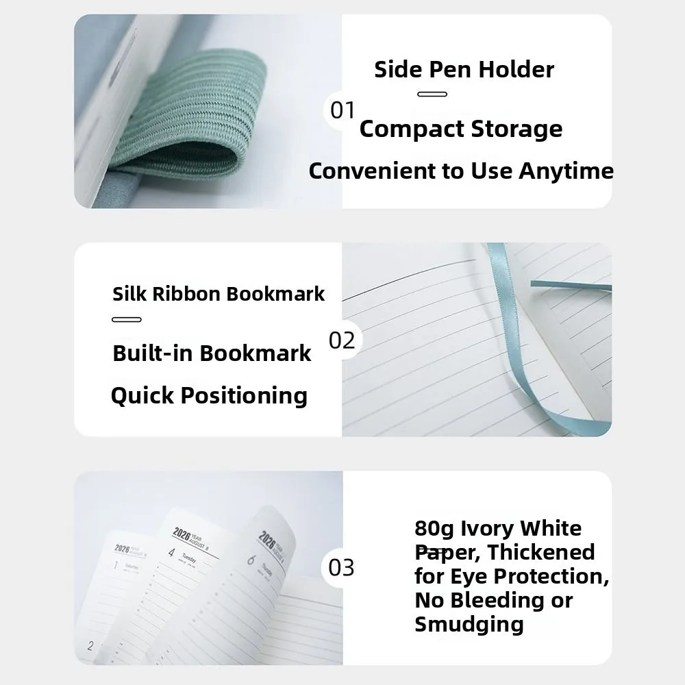 English 2026 Schedule Planner Notepad 12 Months Wear-resistant 365 Days Efficiency Notebook Bookmark Portable