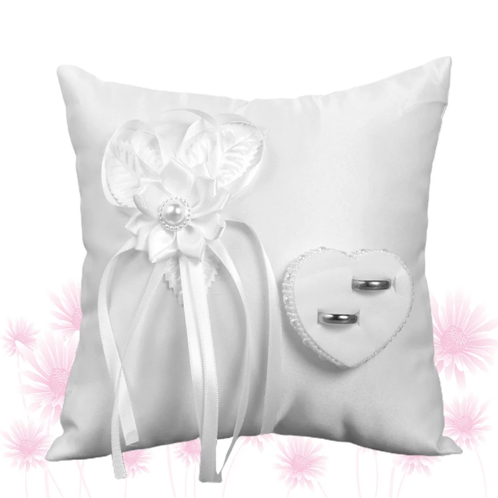 1 قطعة وسادة خاتم الزواج الأبيض أنيقة مطرزة وسادة مربعة لحفل الزواج حلقة حامل ديكور هدايا الحفلات