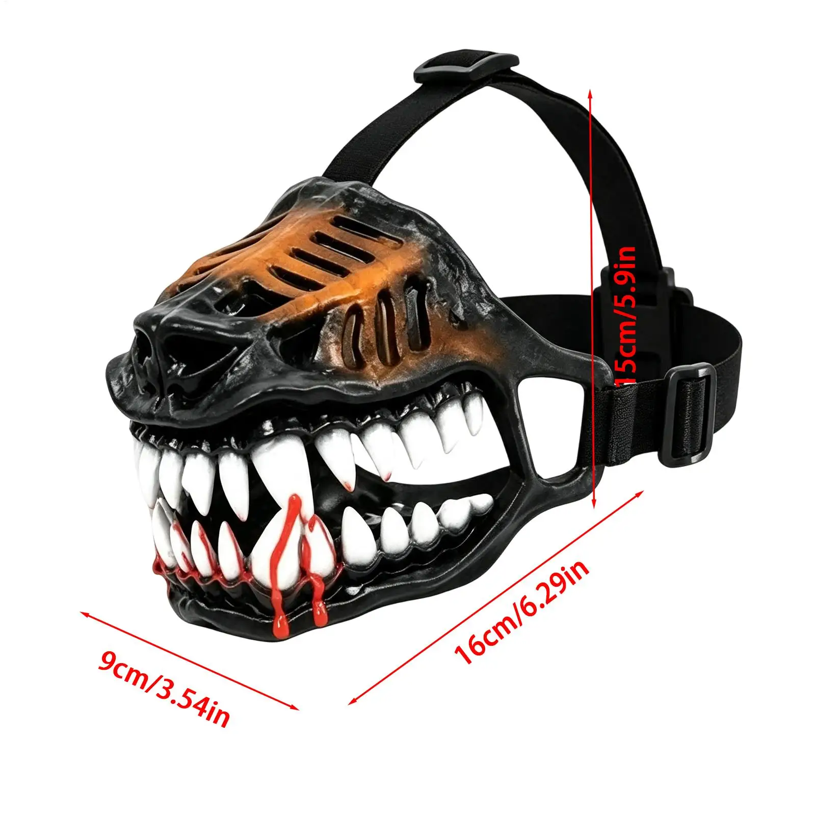 Beißschutz-Maulkorb, atmungsaktiv, flexibel, Halloween-Kostüm-Zubehör mit gruseligen Zähnen, großer Hundemaulkorb zur Verhinderung von Bissen beim Training – Detail 10