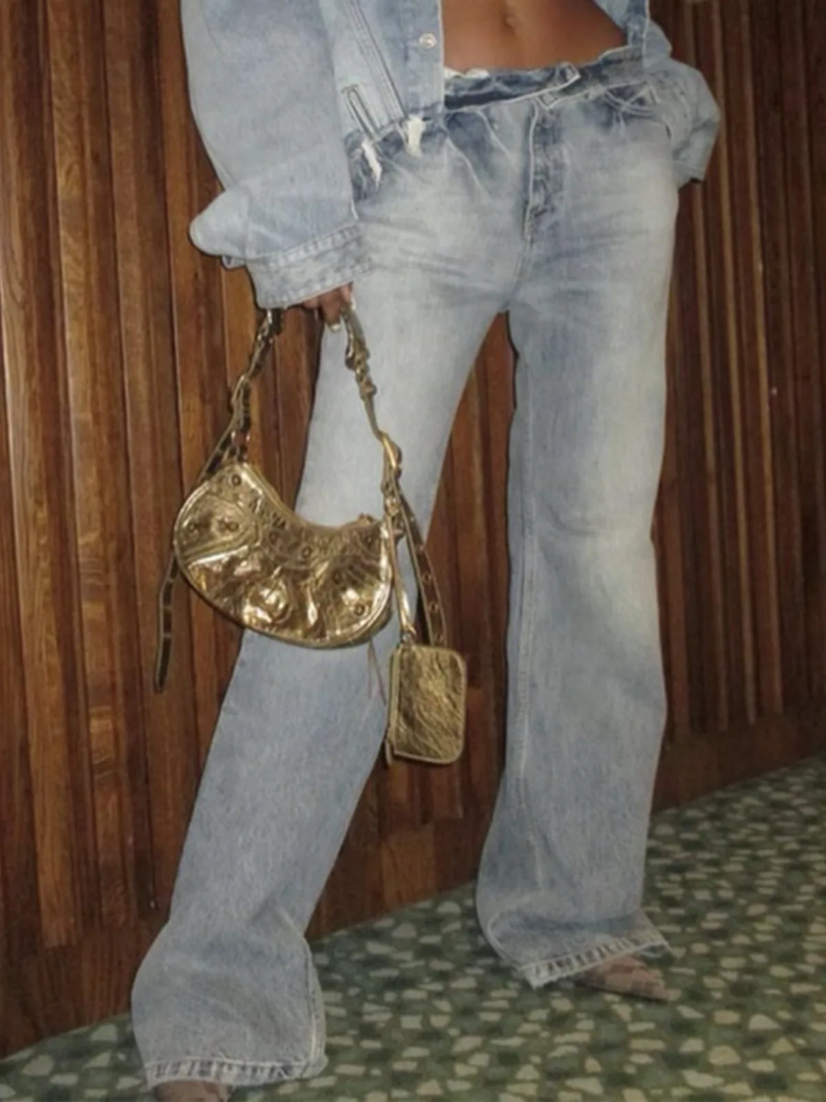 MIJKO غسلها خمر الصلبة الجينز الرجال Y2K مستقيم فضفاض مضيئة السراويل للجنسين المتضخم عادية سراويل جينز T-GJ019 #3