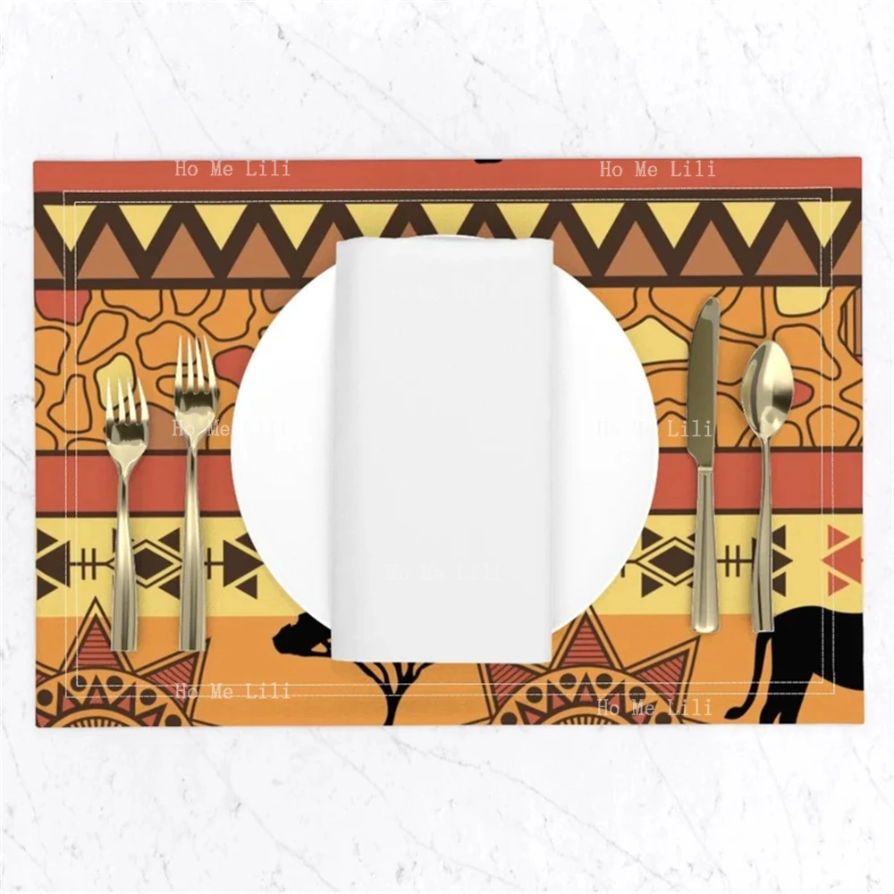 African Safari Isle Style Earth Tone Animals Rhino Elephant Cloth Placemats