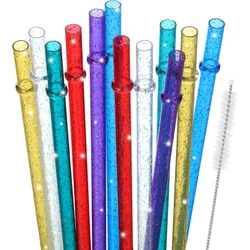 Reusable Clear Plastic Glitter Straws Extra Long Tumbler Straws for Cups with Cleaning Brush Drinking Straws for Tumbler Party