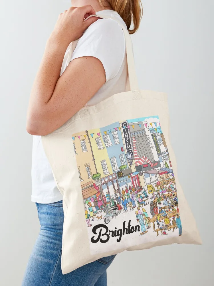 Brighton The Lanes Cartoon by Russ Iden Art Tote Bag Candy bags Eco bag university shopper bag Canvas Tote