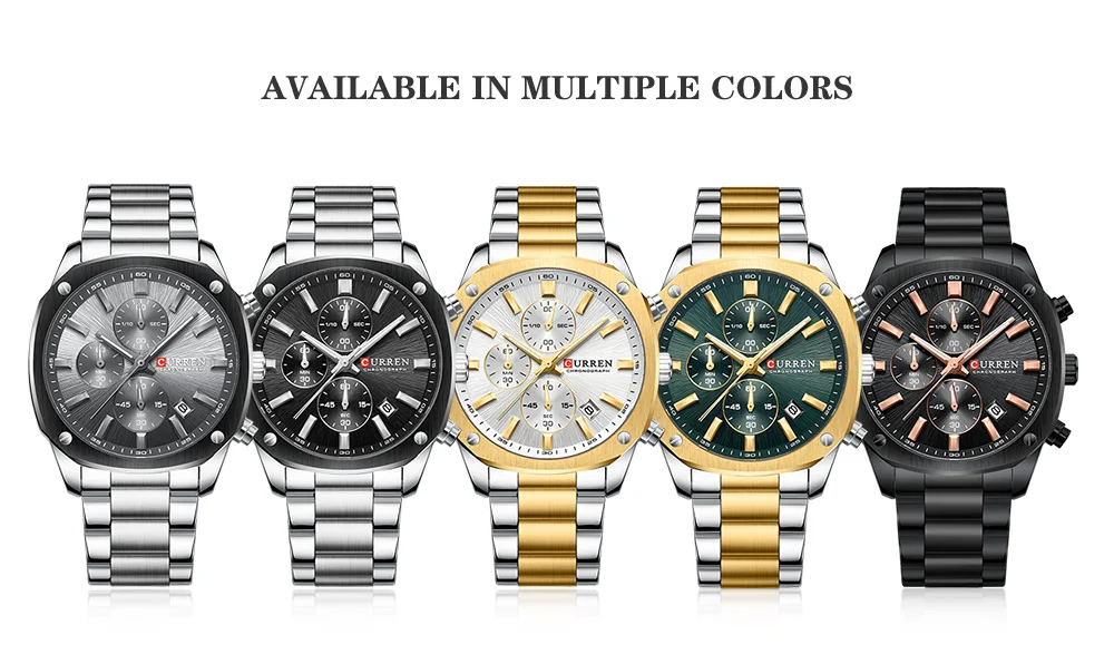 CURREN Business Casual Chronograph Uhr für Herren mit Edelstahlarmband und schwarzem Zifferblatt, leuchtenden Zeigern - Quarzwerk – Detail 7