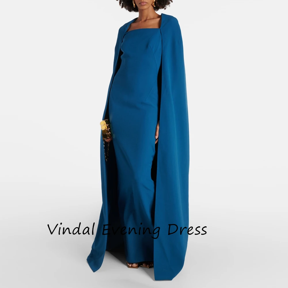 

Vindal Crepe Floor length Square Neckline luxurious Ruffle Straight Breast Padding Elegant Short Sleeves السعود For Woman 2024