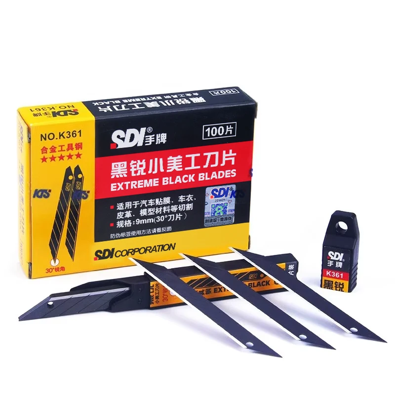 sdi-9mm-small-art-blade-30-degree-sharp-angle-black-blade-automotive-wear-resistant-film-engraving-blade-k361-1361-utility-knife