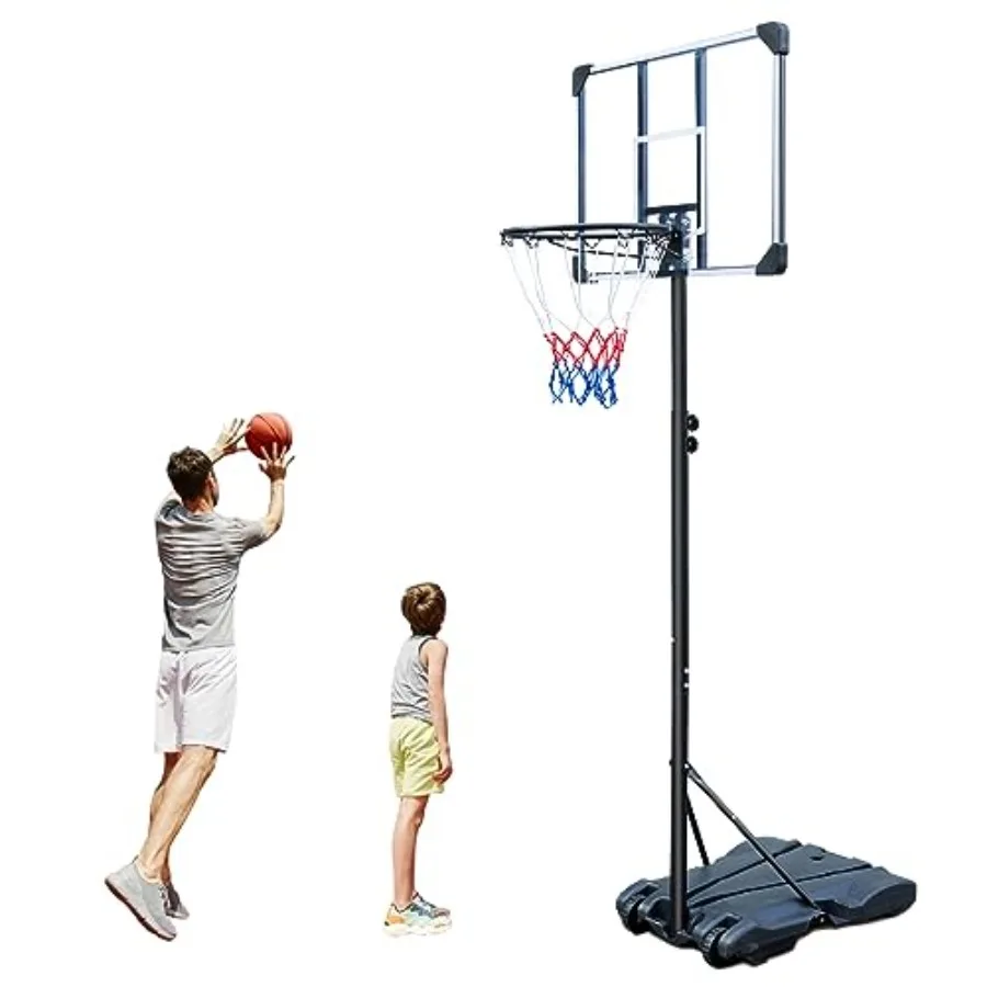 نظام طوق كرة السلة المحمول القابل للتعديل LSKSSNG بطول 5.4-7 أقدام مع عجلات خلفية مقاومة للكسر مقاس 32 بوصة مناسبة للشباب والكبار