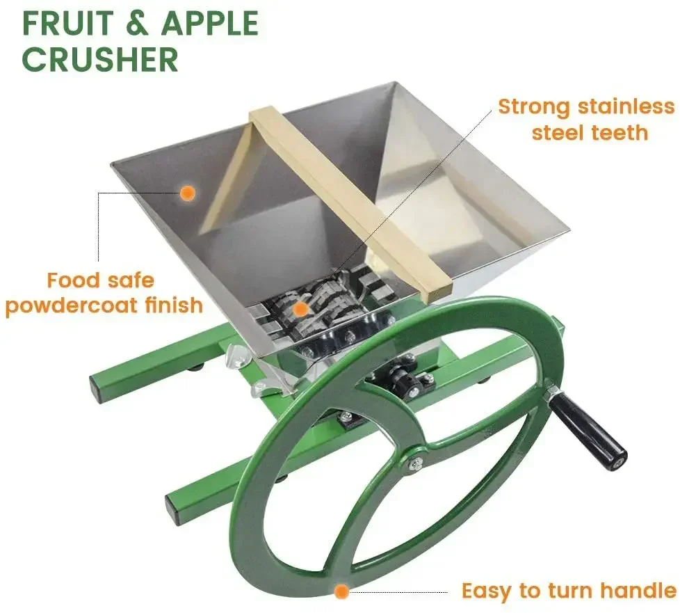 Big flywheel apple crusher, hand-cranked stainless steel self-brewed cider 7L crusher