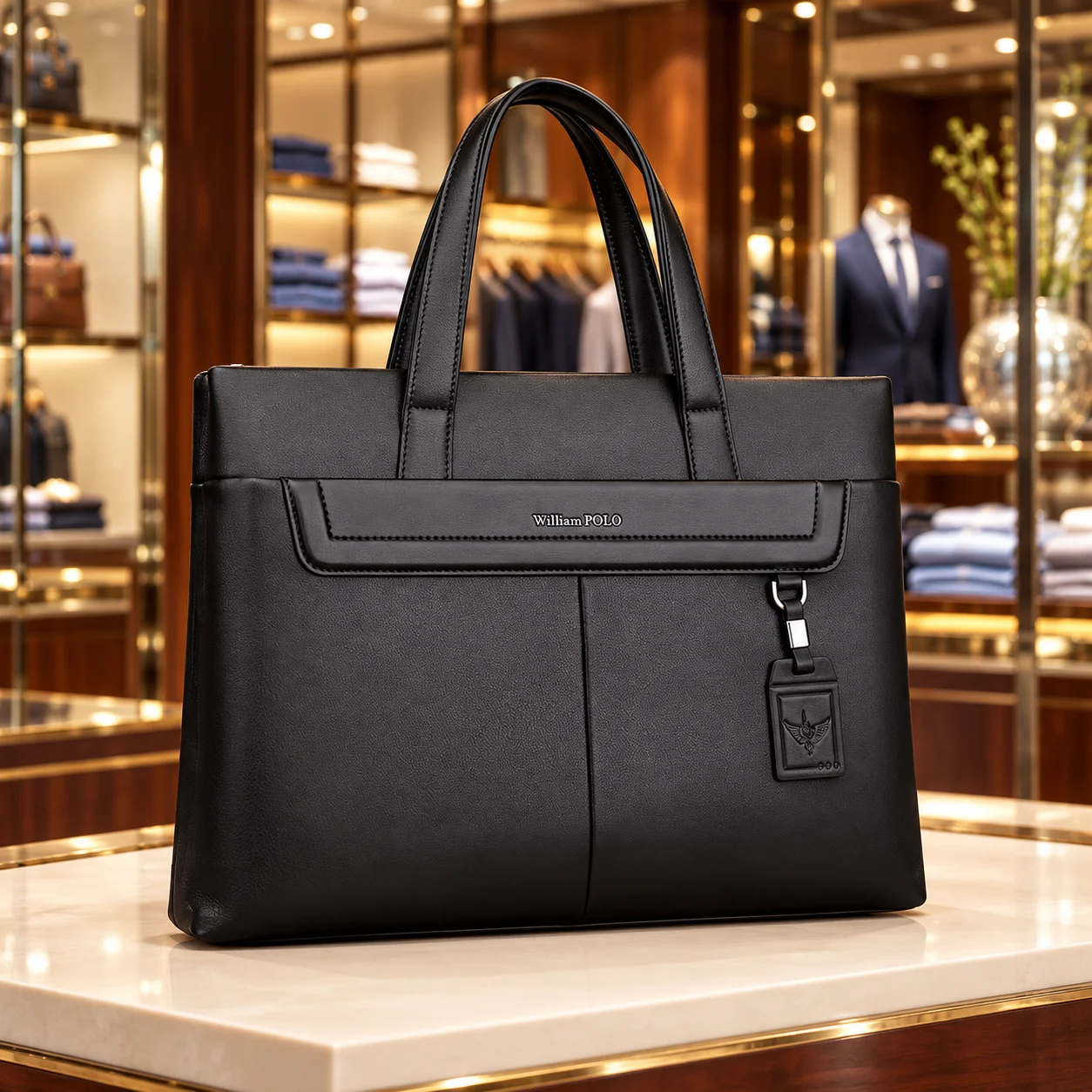 Men's Leather Laptop Briefcase, Large Capacity Business Shoulder Bag for Office, Work, Commuting and Travel