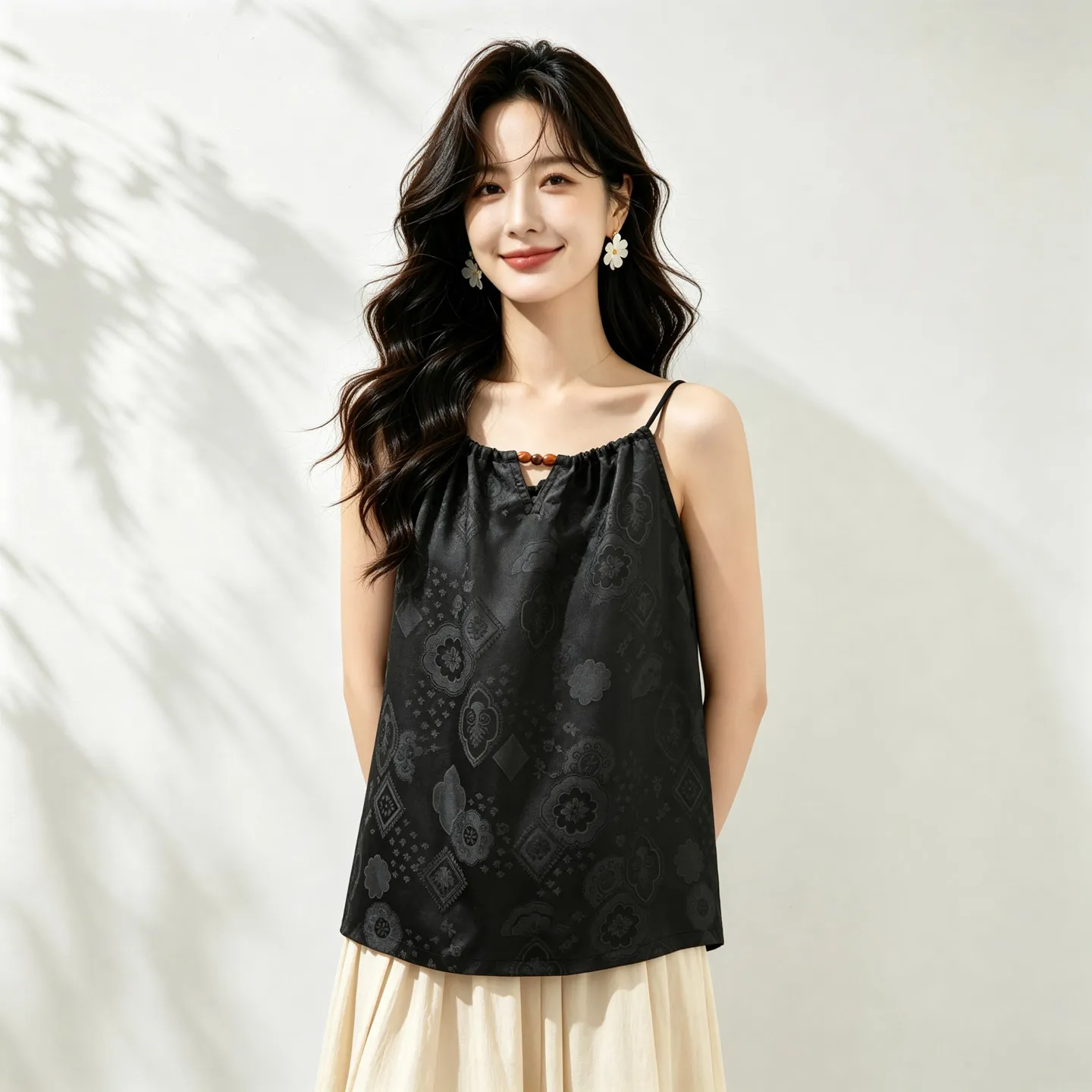 Winsleter-100%Real Silk Watered Gauze Elegant Sling, Retro Jacquard , Women Temperament Sexy Camisole, 2026 Summer New T67931CC