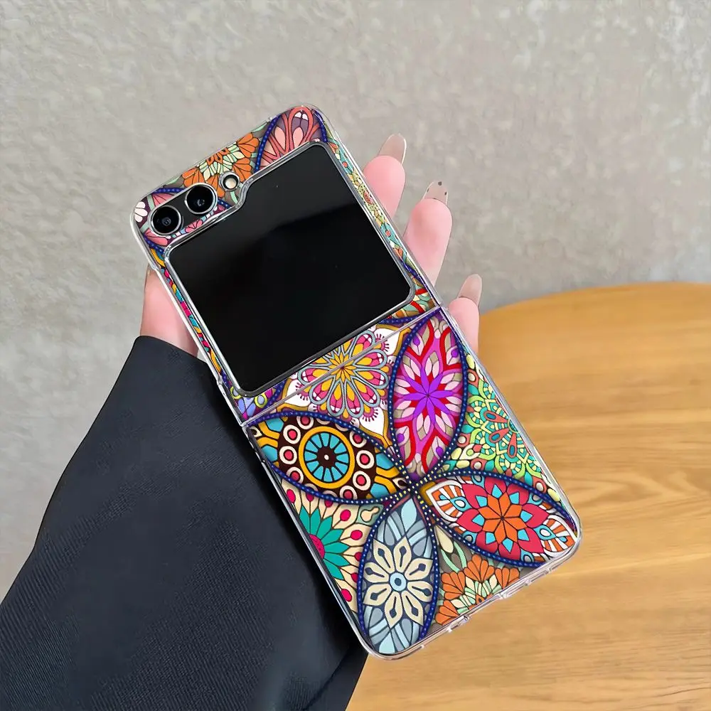 Persian Carpet Floral Pattern Phone Case For Samsung Z Flip 7 ZFlip 7FE ZFlip 6 5 ZFlip 4 3 Clear Hard PC Folding Cover Funda