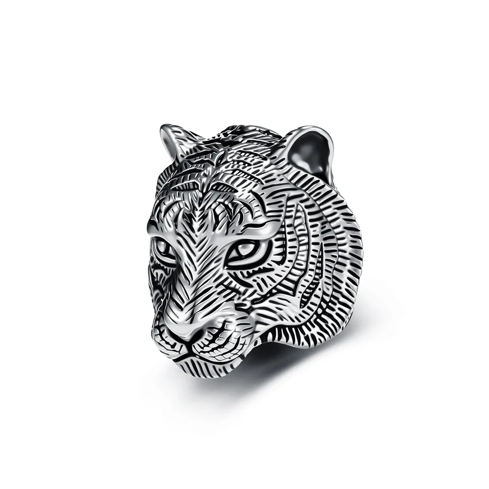 Vintage Punk Stainless Steel Three-dimensional Tiger Head Ring for Men No-fading Jewelry New