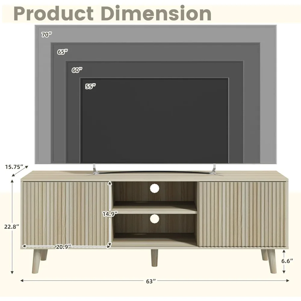 

63-inch Recessed TV Cabinet with Sliding Doors and Storage Cabinets, Medieval Style Living Room TV Cabinet