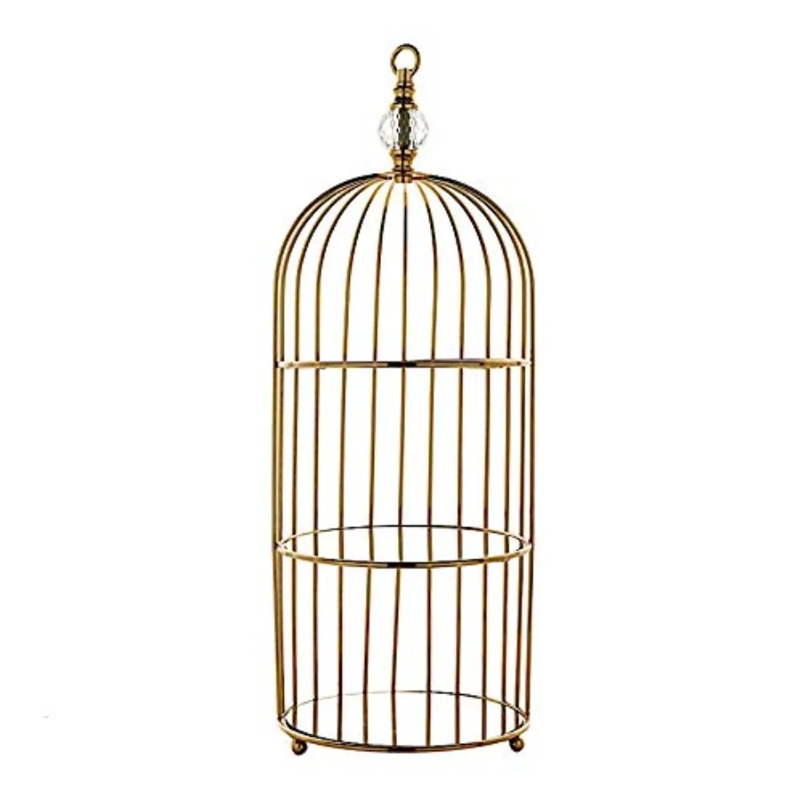 

22-дюймовая Золотая 3-уровневая металлическая зеркальная стеклянная подвесная клетка для птиц, подставка для десерта, кексов, свадебный прием, вечерние украшения стола