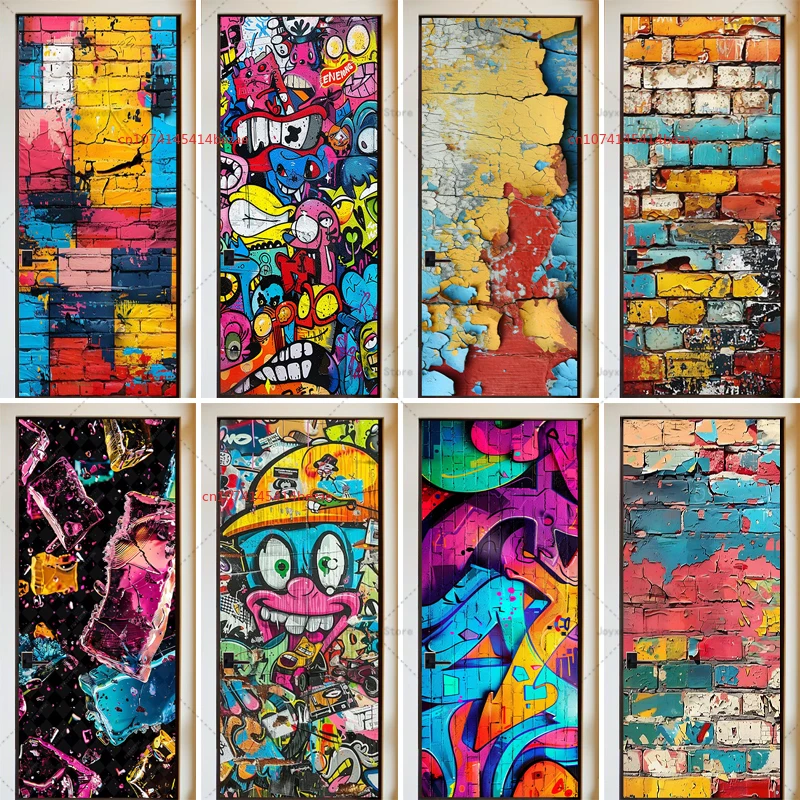 

Art Design Graffiti Door Stickers Bedroom Cabinet Sliding Door Decoration Stickers PVC Removable Waterproof Self-adhesive Murals