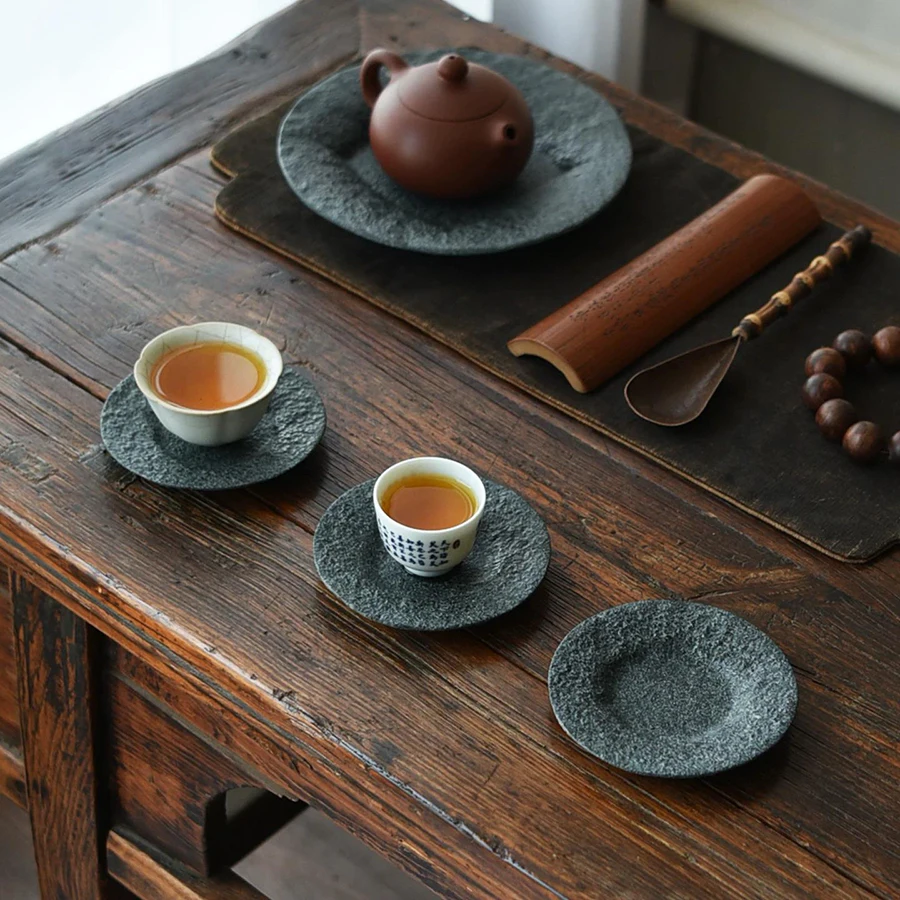 Natural Stone Tea Coaster Wabi Sabi Solid Bluestone Trivet Hand Chiseled Multi Use Kung Fu Tea Accessory Zen Eco Table Decor