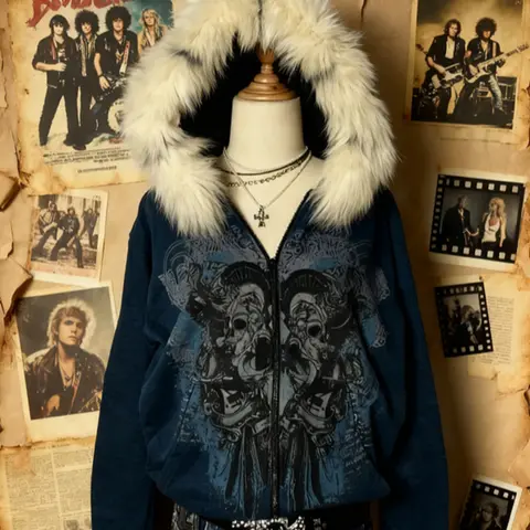 Y2K New Street Fashion Trend Fur Collar Zipper Hoodie Women Harajuku Casual Loose Catching Thick Sweatshirt Unisex Warm Hoodie
