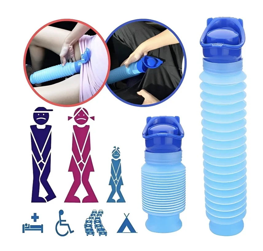 750ML Portable Standing Pee Bottle Shrinkable Adult Urinal Car Travel Outdoor Camping Women Kid Pee Bottle Auto Accessories