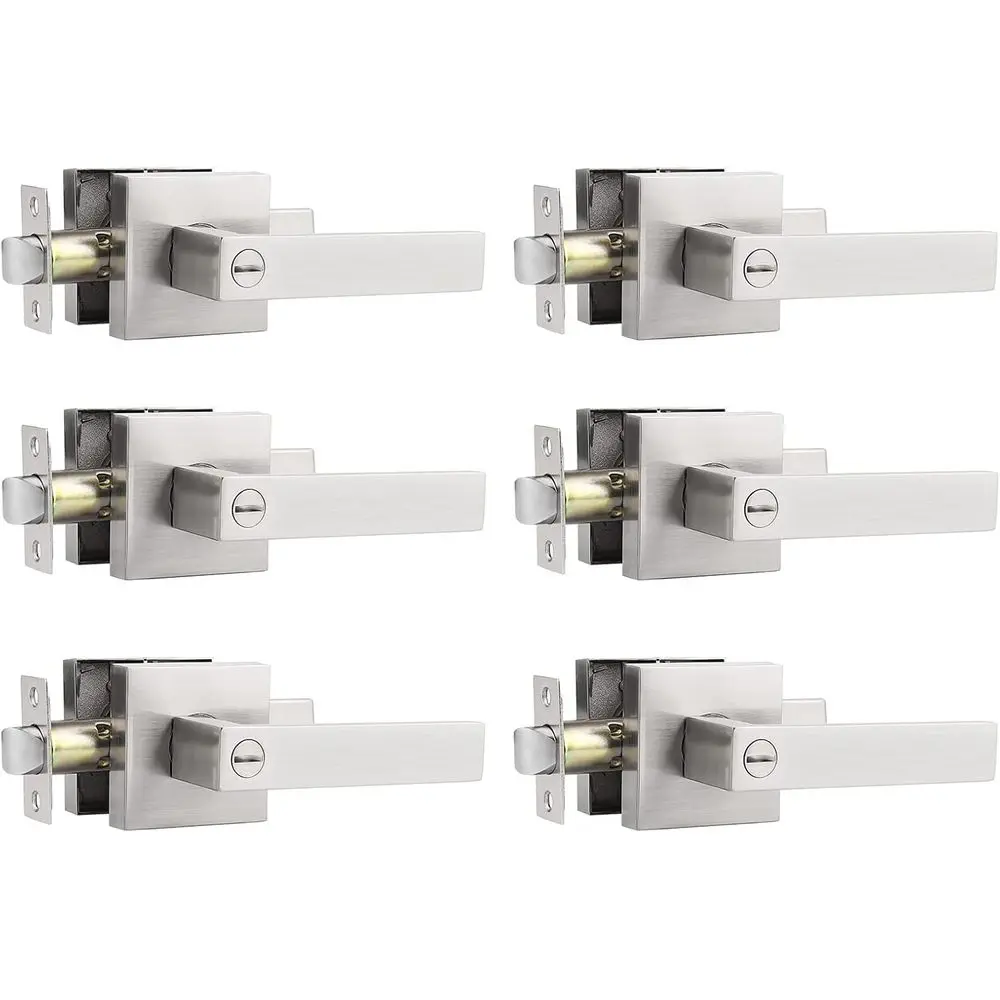 

Keyless Satin Nickel Interior Door Levers with Square Locks for Bedroom and Bath Privacy