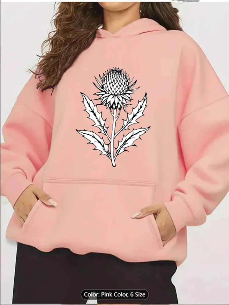 

Женская толстовка с капюшоном в шотландском национальном стиле с цветочным принтом, передний карман, всесезонный повседневный пуловер для повседневных особых случаев