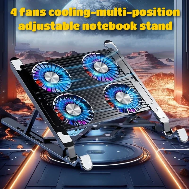 Portable Plastic/ Alloy Laptop Foldable Adjustable Air-cooled 4 Cooling Fans Bracket for 11-17.3 Inch Notebook/ Tablet Universal