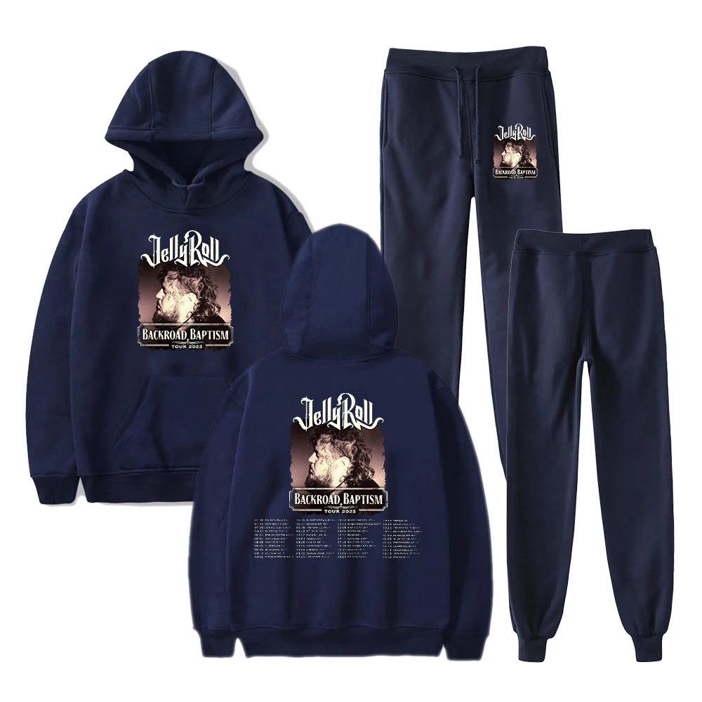 Jelly Roll Merch 2023 Backroad Baptism Tour Hoodie Jogger Pants Two Piece Set Sweatshirts+Sweatpants Women Men's Set