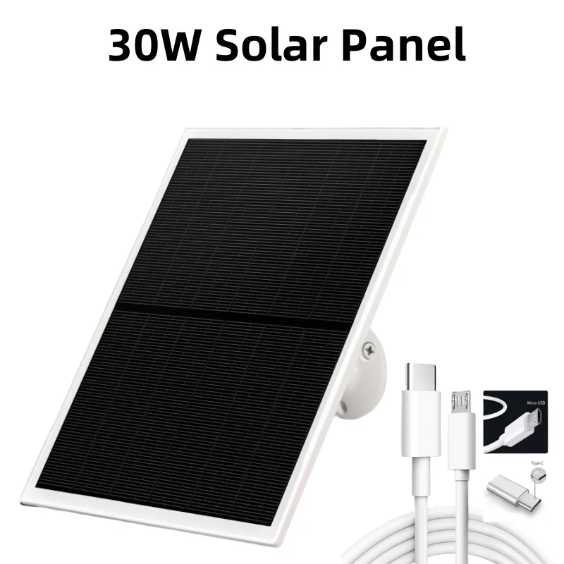 30W Solar Panel Waterproof Outdoor 3M Cable 2-in-1Port 5V Solar Charging for Phone Fan Battery Camera