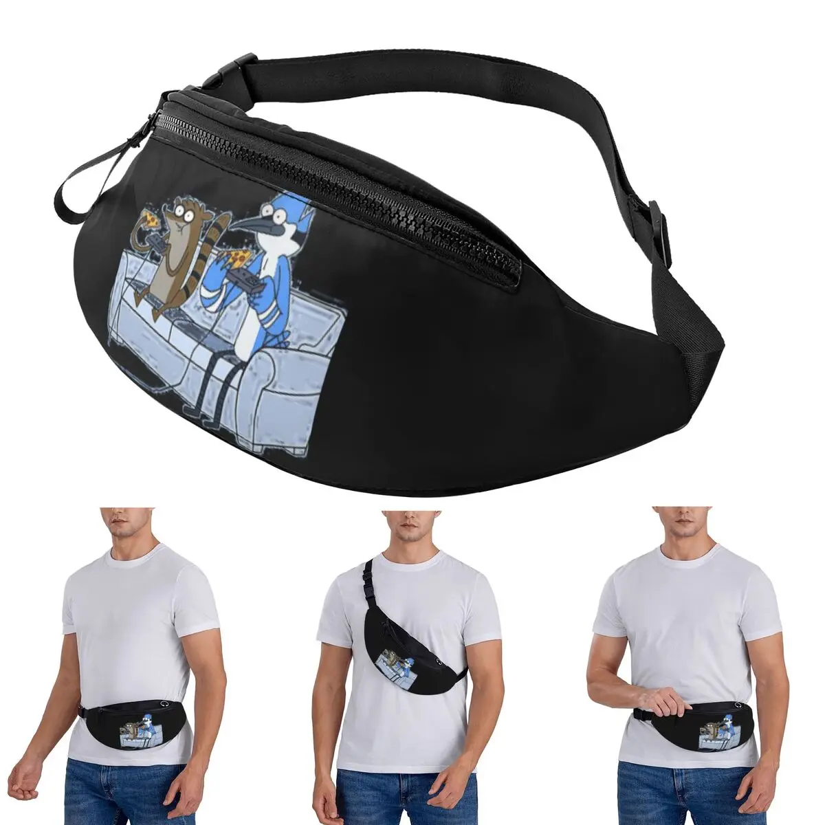 

Crossbody Waist Bag Mordecai And Rigby Pizza And Video Games Men Women Fanny Pack Travel Running Money Phone Pouch