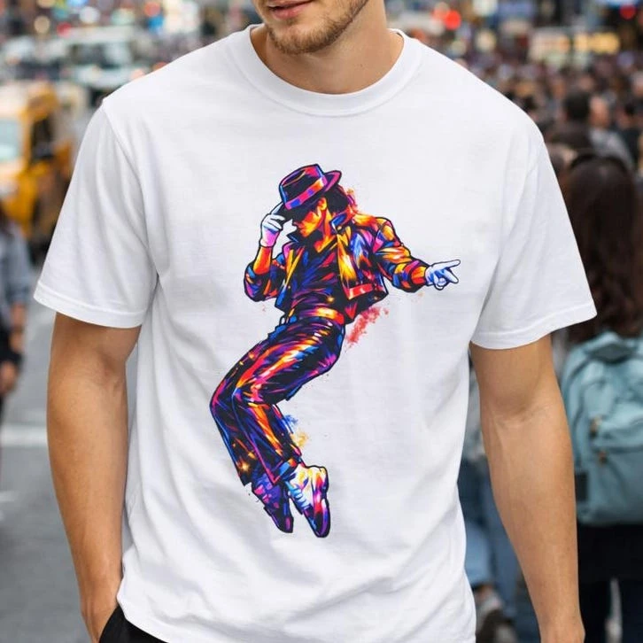 Colorful Graffiti Michael Jackson Moonwalk T-shirt King Of Pop Neon Dance Print Oversized Cotton Hip Hop Unisex Street Tee