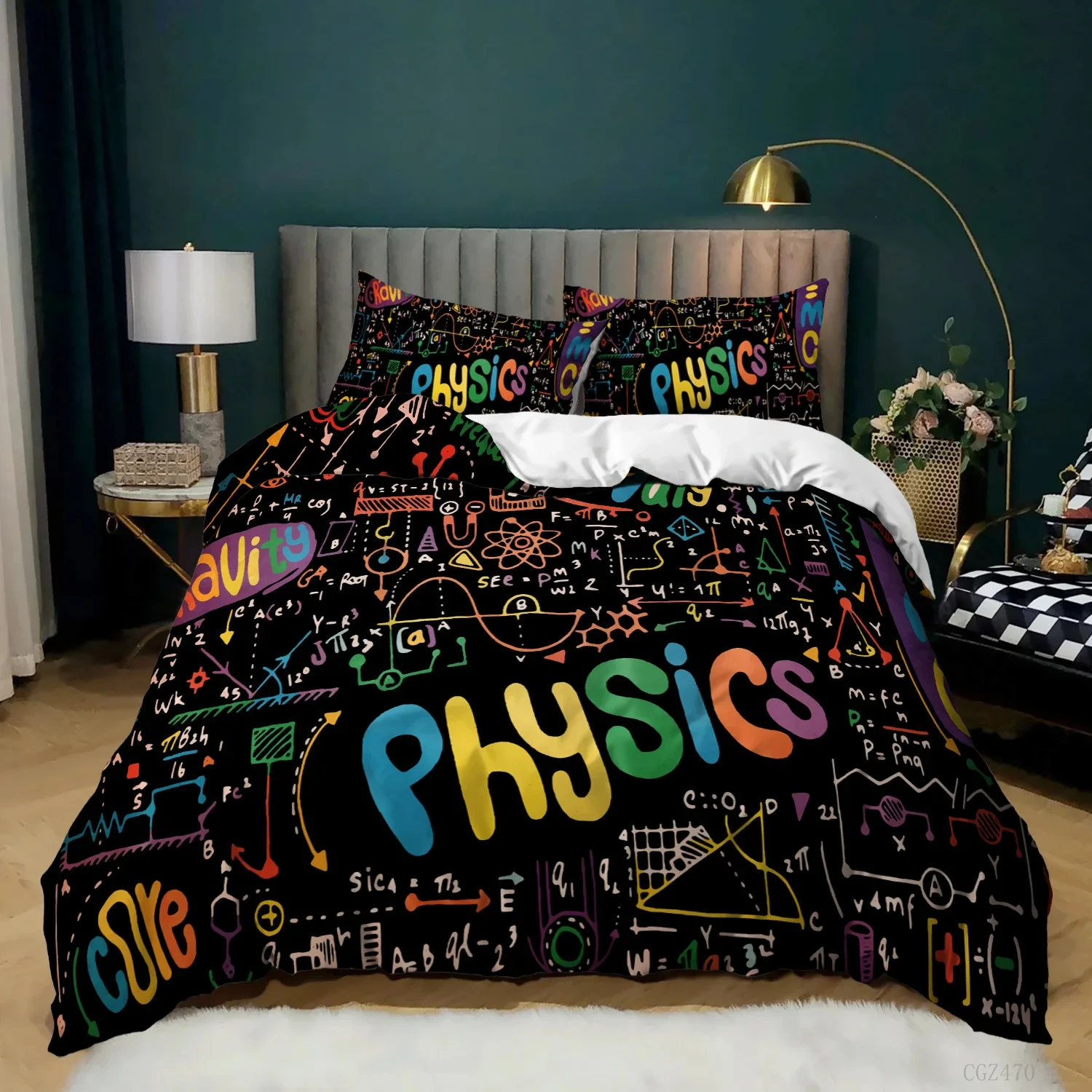 Formula Duvet Cover Set Mathematical Formula Geometric Pattern Bedding Set for Kids Boys Microfiber Quilt Cover Twin Queen Size